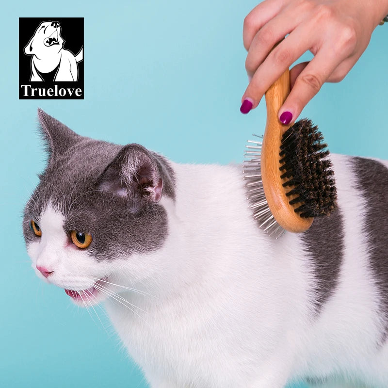 Brosse Double Face Truelove pour Chien & Chat — Acier Inox, Bambou