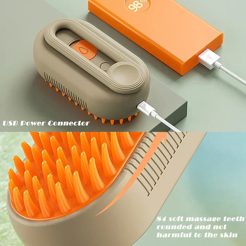 Brosse Vapeur 3-en-1 pour Chat — Toilettage, Massage & Suppression des Poils