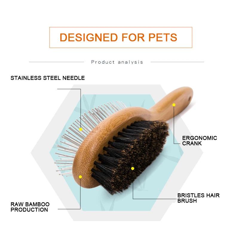 Brosse Double Face Truelove pour Chien & Chat — Acier Inox, Bambou