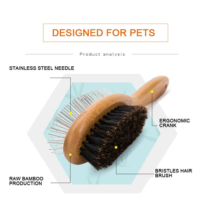 Brosse Double Face Truelove pour Chien & Chat — Acier Inox, Bambou