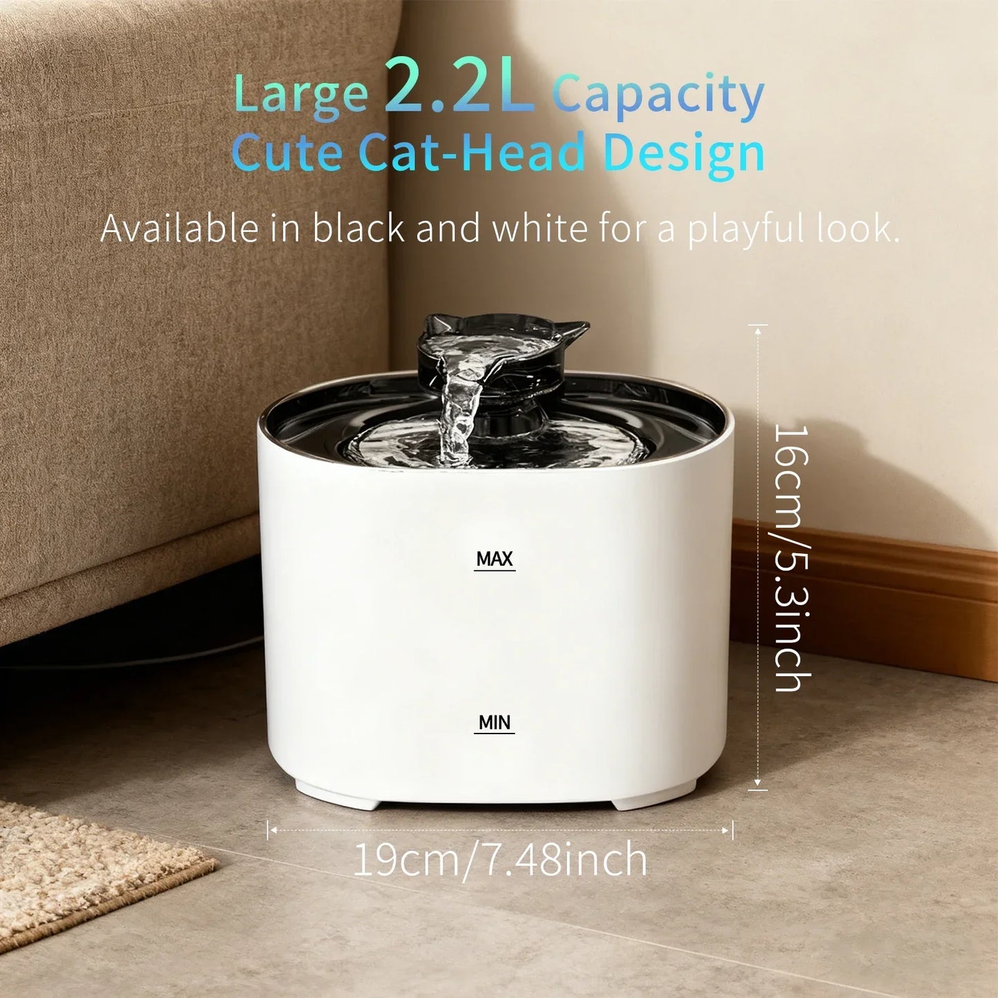 Fontaine à Eau Automatique USB pour Chat — 2.2L, Silencieuse, Filtre