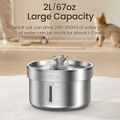 Fontaine à Eau pour Chat & Chien ROJECO — Acier Inox, Silencieuse, Filtre