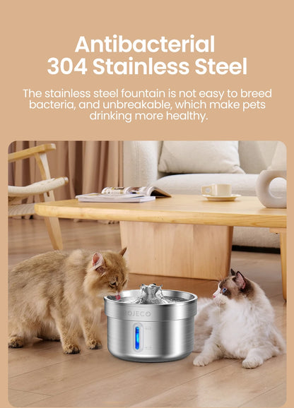 Fontaine à Eau pour Chat & Chien ROJECO — Acier Inox, Silencieuse, Filtre