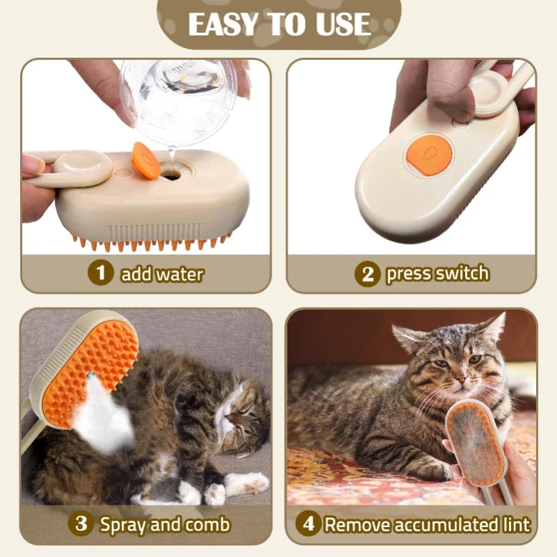 Brosse Vapeur 3-en-1 pour Chat — Toilettage, Massage & Suppression des Poils