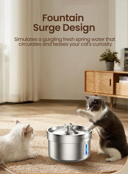 Fontaine à Eau pour Chat & Chien ROJECO — Acier Inox, Silencieuse, Filtre