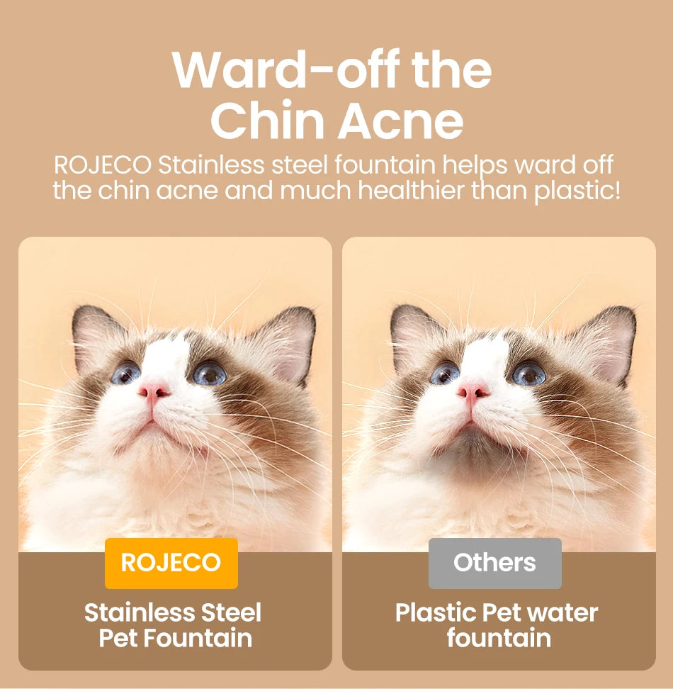 Fontaine à Eau pour Chat & Chien ROJECO — Acier Inox, Silencieuse, Filtre