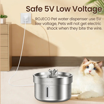 Fontaine à Eau pour Chat & Chien ROJECO — Acier Inox, Silencieuse, Filtre