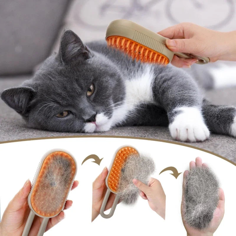 Brosse Vapeur 3-en-1 pour Chat — Toilettage, Massage & Suppression des Poils