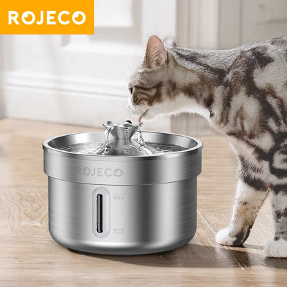 Fontaine à Eau pour Chat & Chien ROJECO — Acier Inox, Silencieuse, Filtre