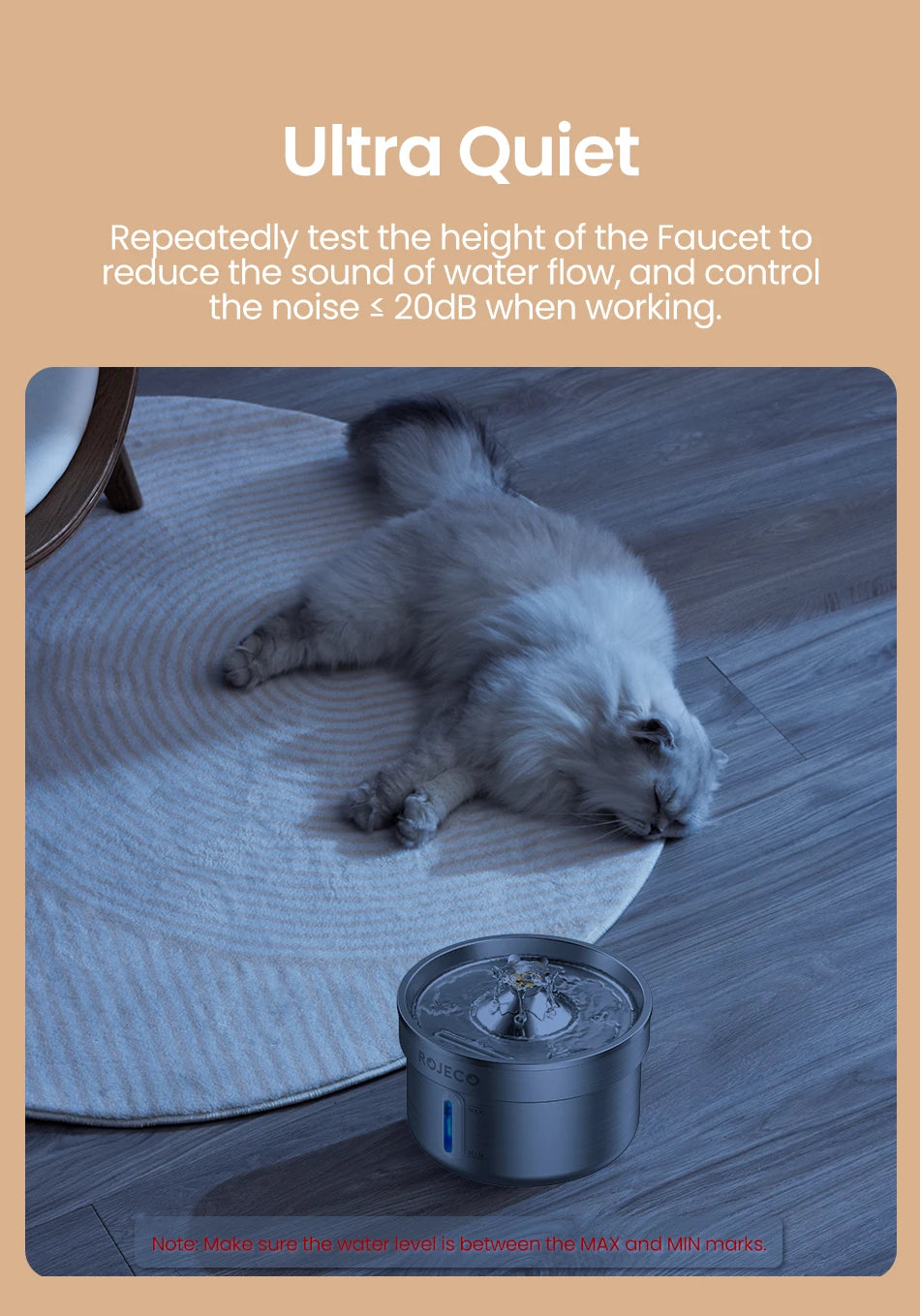 Fontaine à Eau pour Chat & Chien ROJECO — Acier Inox, Silencieuse, Filtre
