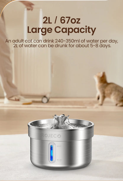 Fontaine à Eau pour Chat & Chien ROJECO — Acier Inox, Silencieuse, Filtre