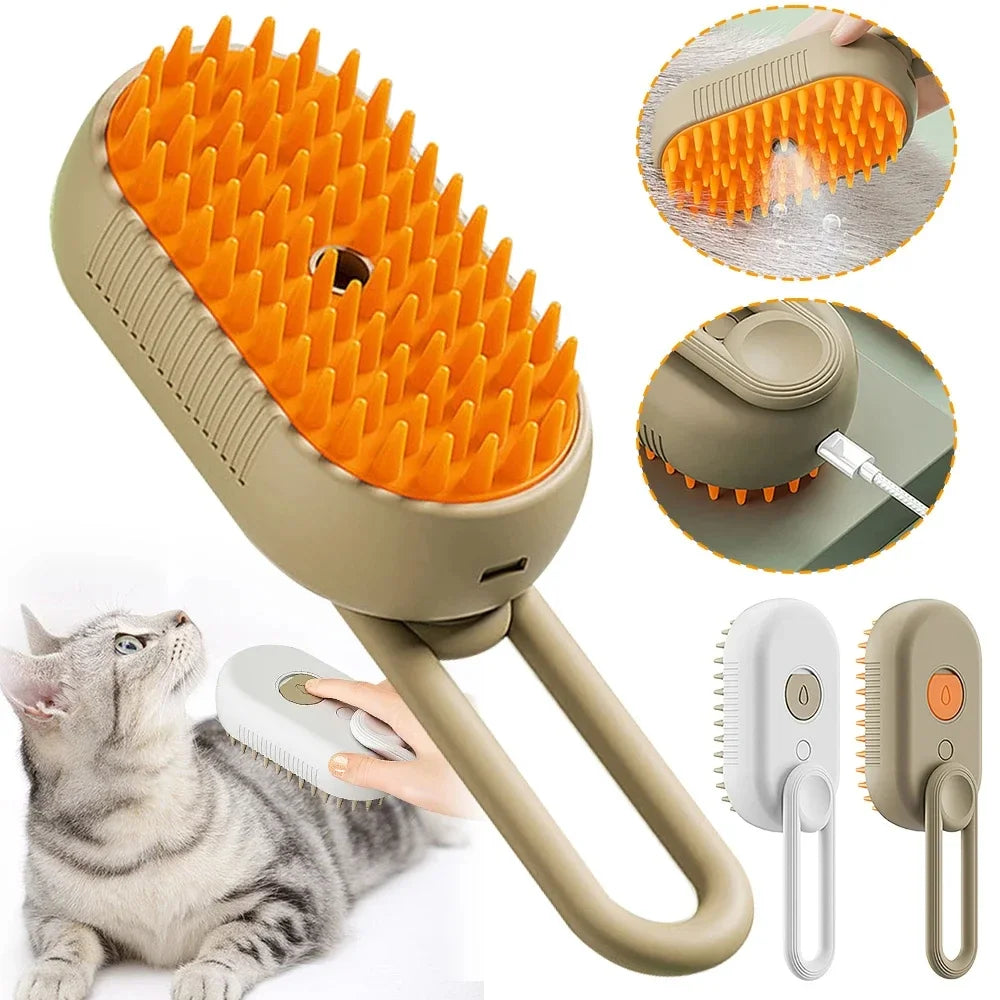 Brosse Vapeur 3-en-1 pour Chat — Toilettage, Massage & Suppression des Poils
