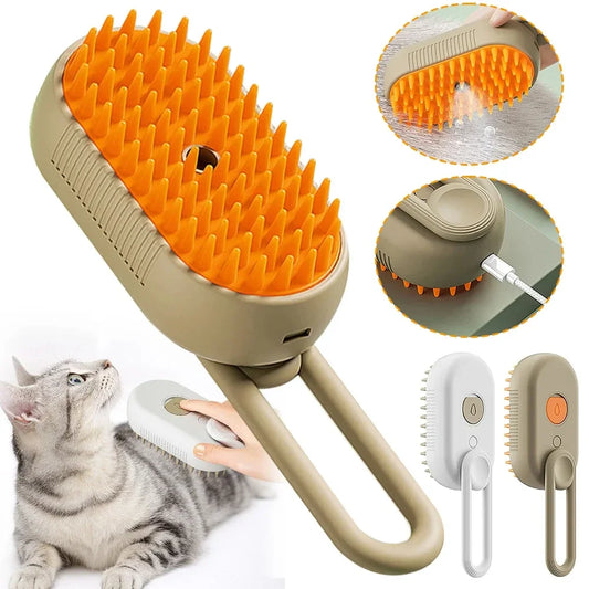 Brosse Vapeur 3-en-1 pour Chat — Toilettage, Massage & Suppression des Poils