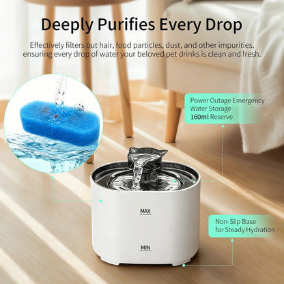 Fontaine à Eau Automatique USB pour Chat — 2.2L, Silencieuse, Filtre
