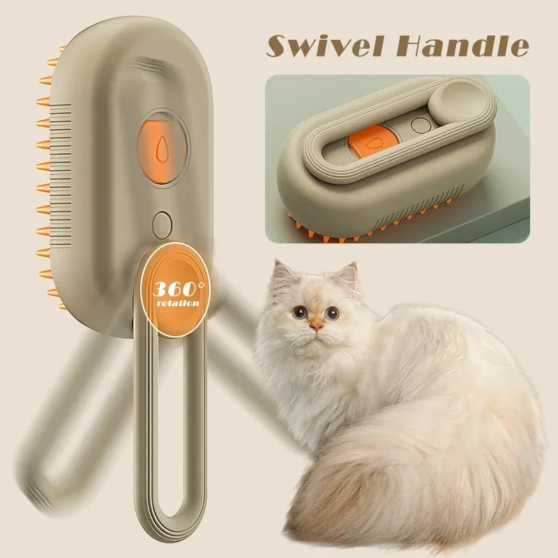 Brosse Vapeur 3-en-1 pour Chat — Toilettage, Massage & Suppression des Poils